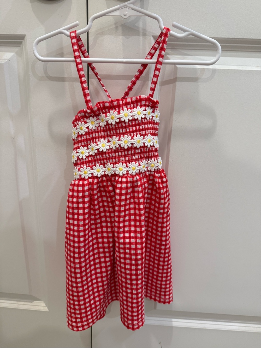 Red Gingham Daisy Smocked Sundress for Toddler Size 2T